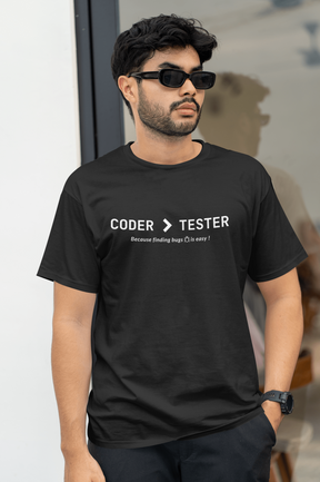 Coder > Tester Round Neck t-shirt