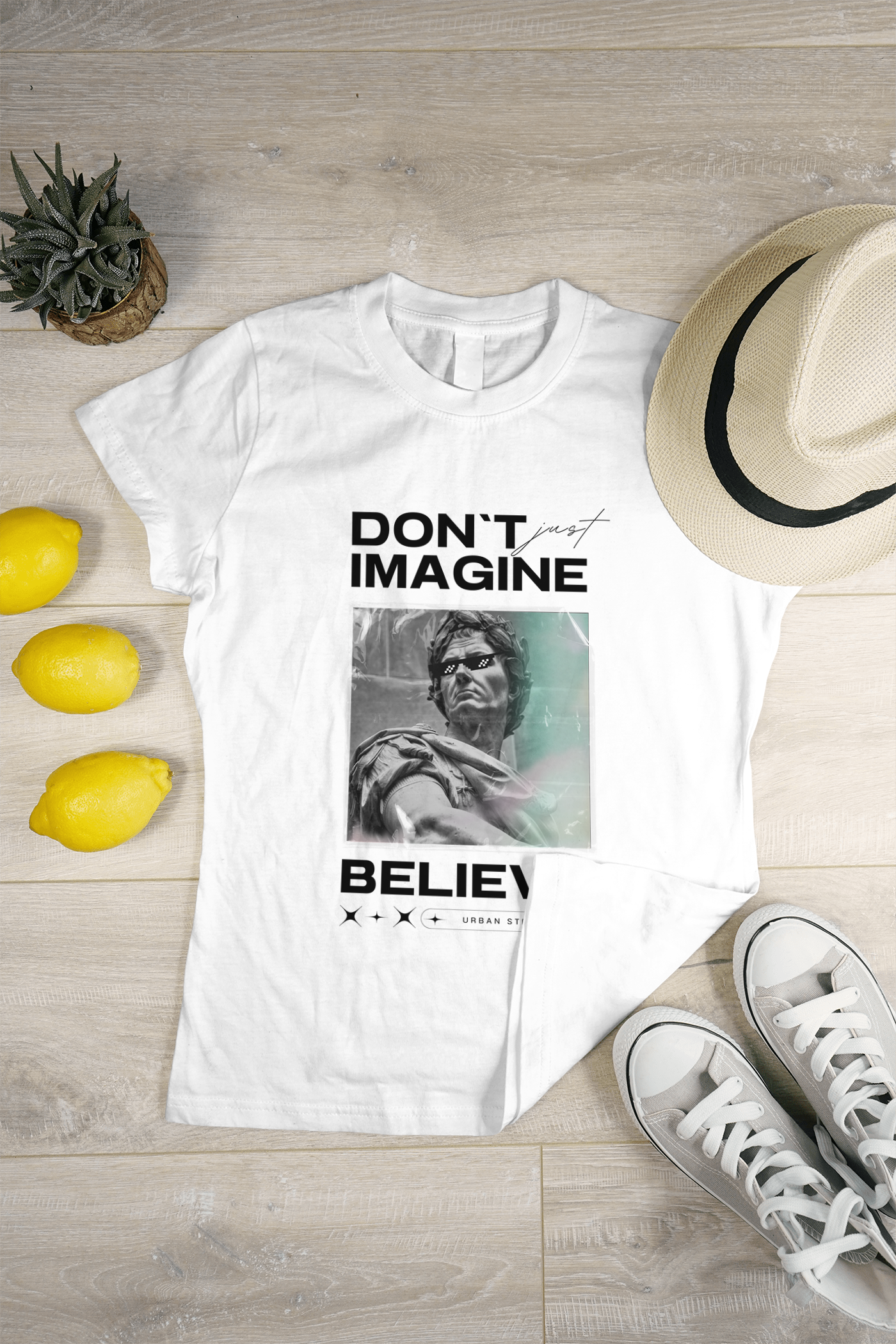 "Don't Just Imagine, Believe" Round neck T-shirt